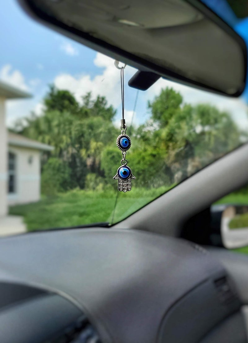 LUCKBOOSTIUM Hamsa Hand Evil Eye Keychain with Crystal Rhinestones - Protection & Good Luck Charm Keychain, Rear View Mirror Accessories, Evil Eye Wall Decor and Bag Charms (Silver & Ball Chain) - Image 3